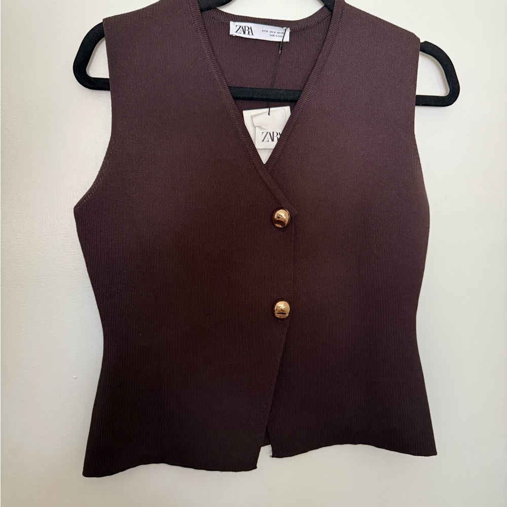 Zara Brown Knit Vest Top